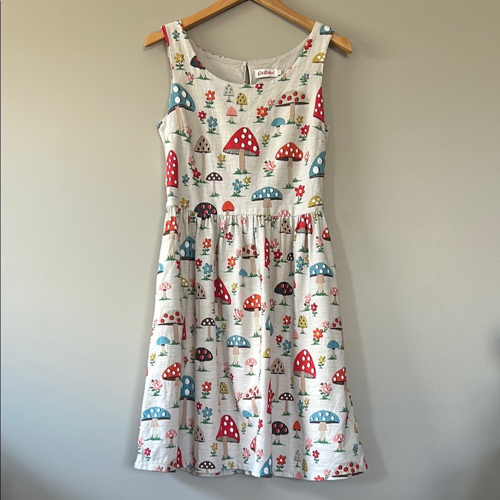 Cath Kidston A-Line‎ Dress Retro Fairytale Mushroom Print Size 8